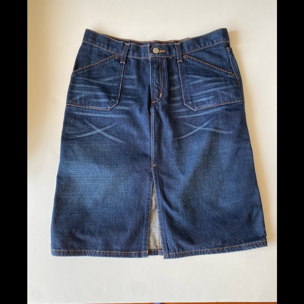 EXPRESS JEANS DENIM Vintage Skirt Front Slit, Distress Size 7/8